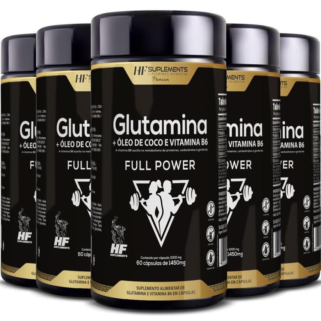 5x GLUTAMINA+OLEO DE COCO E VITAMINAB6 60CAPS HF SUPLEMENTOS