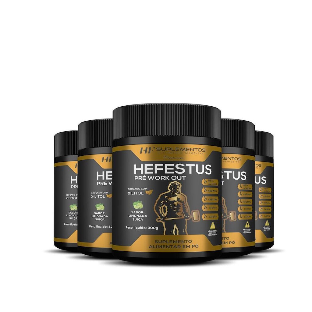 5x HEFESTUS PRÉ-WORKOUT SABOR LIMONADA SUIÇA HF SUPLEMENTOS