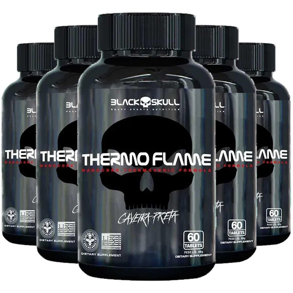 5x Thermo Flame Termogênico 60 Tab Black Skull Caveira Preta