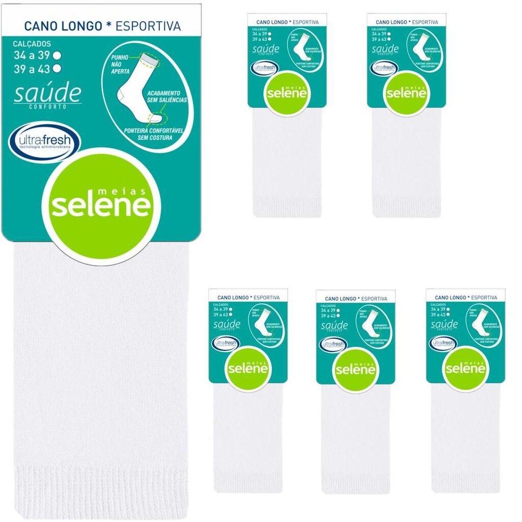 6 pares de meias Selene Cano Longo Indic P/ Diabéticos Algodão 6301