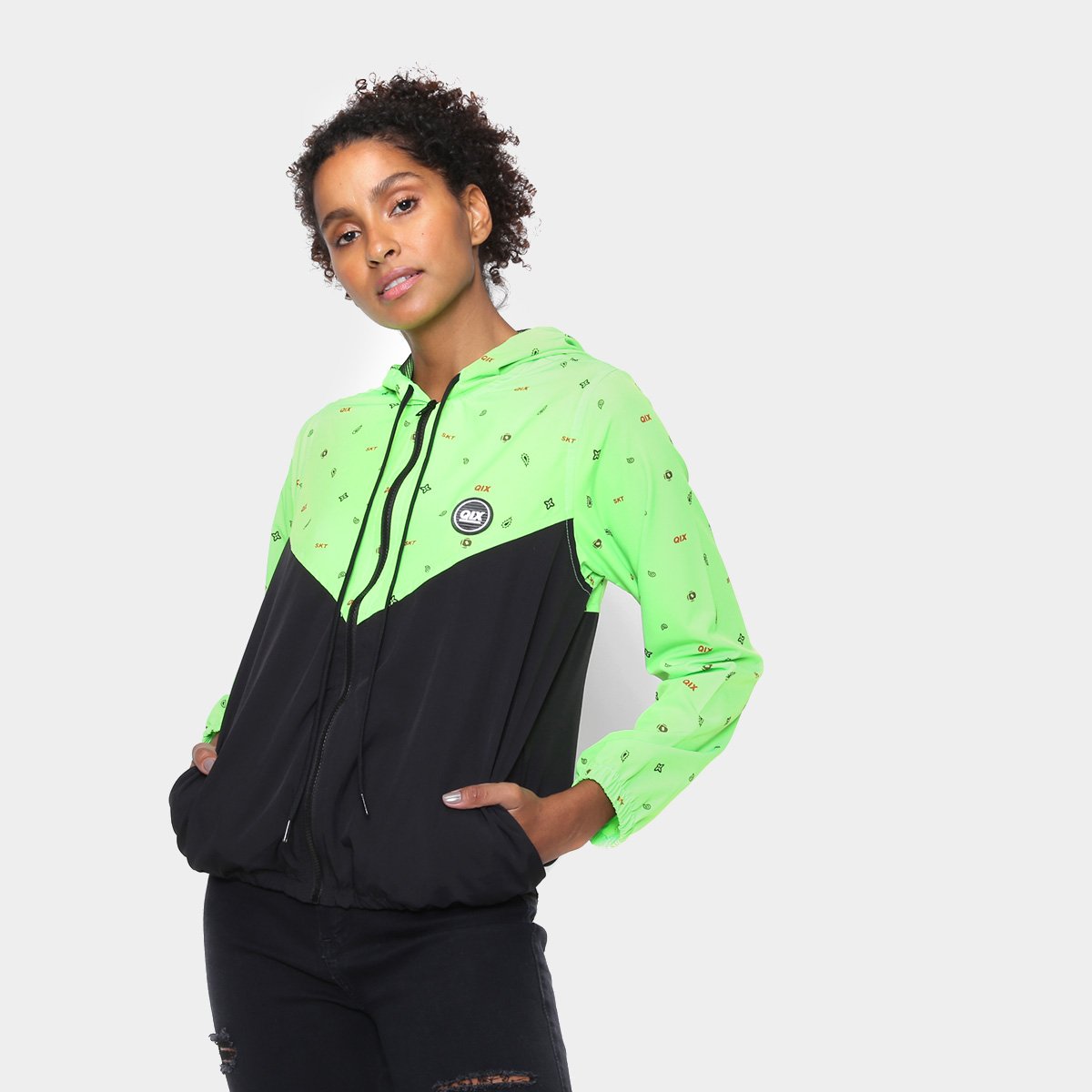 Jaqueta Qix Duo Color Miniprint Feminina