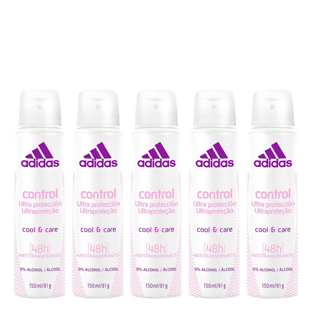 Kit 5 Desodorantes Aerosol Adidas Feminino Cool & Care Control 150ml