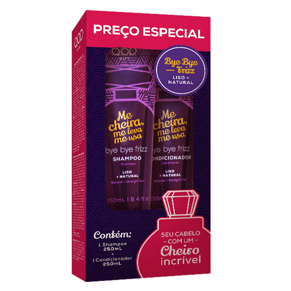 Kit QOD New City Bye Bye Frizz Me Cheira Me Leva Me Usa - 250ML