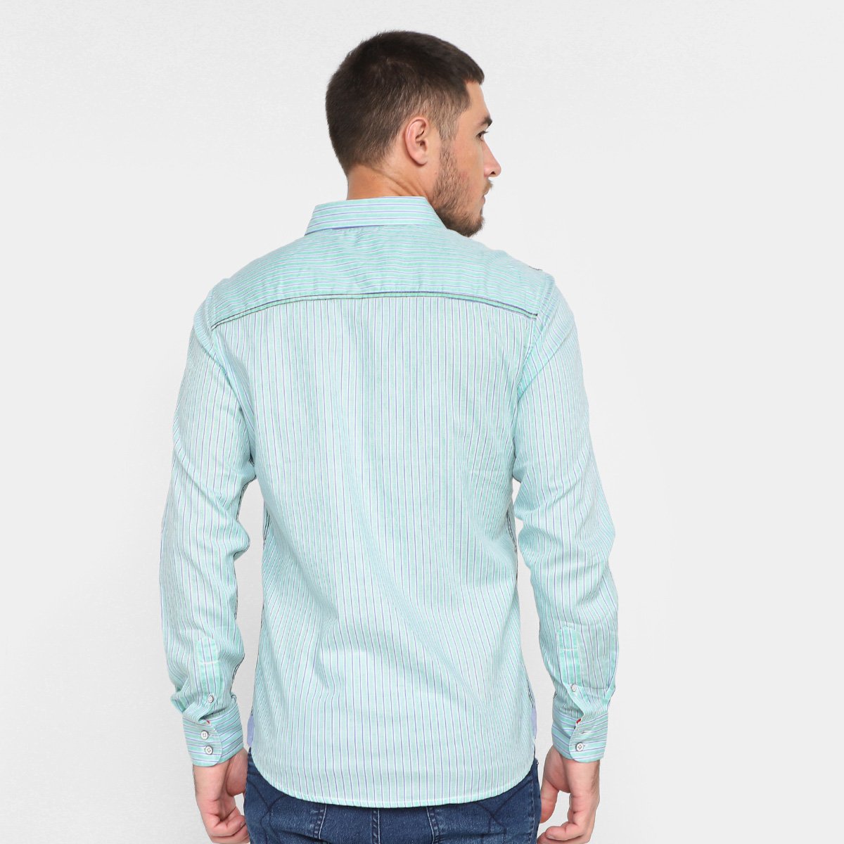 Camisa Manga Longa Pacific Blue Listrada Masculina - Tam: P - 1