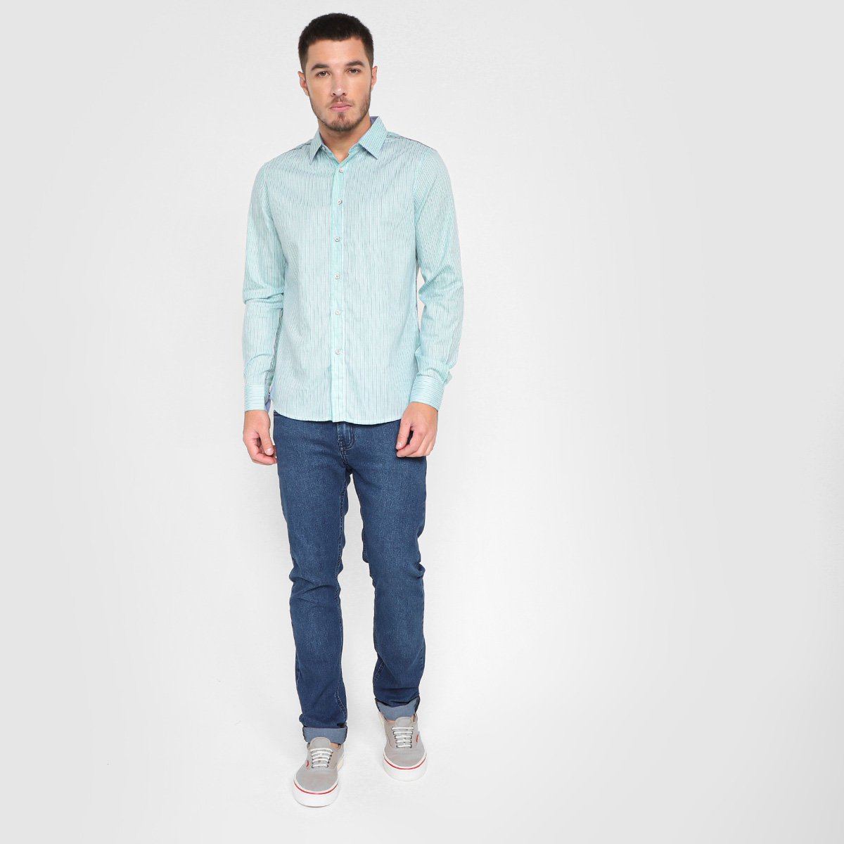 Camisa Manga Longa Pacific Blue Listrada Masculina - Tam: P - 3