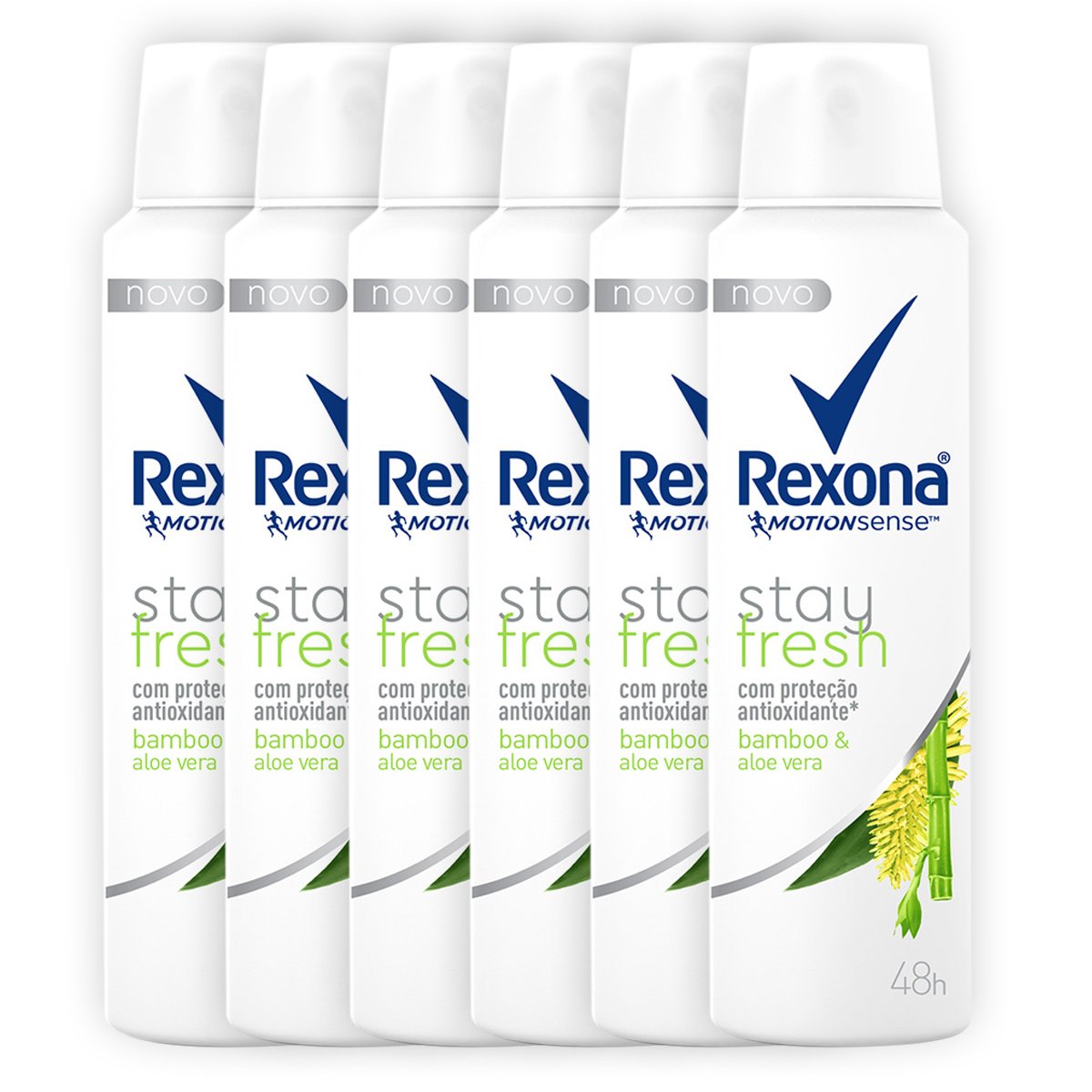 Kit Desodorante Antitranspirante Rexona Bamboo & Aloe Vera Feminino Aerosol 150ml com 6 unidades