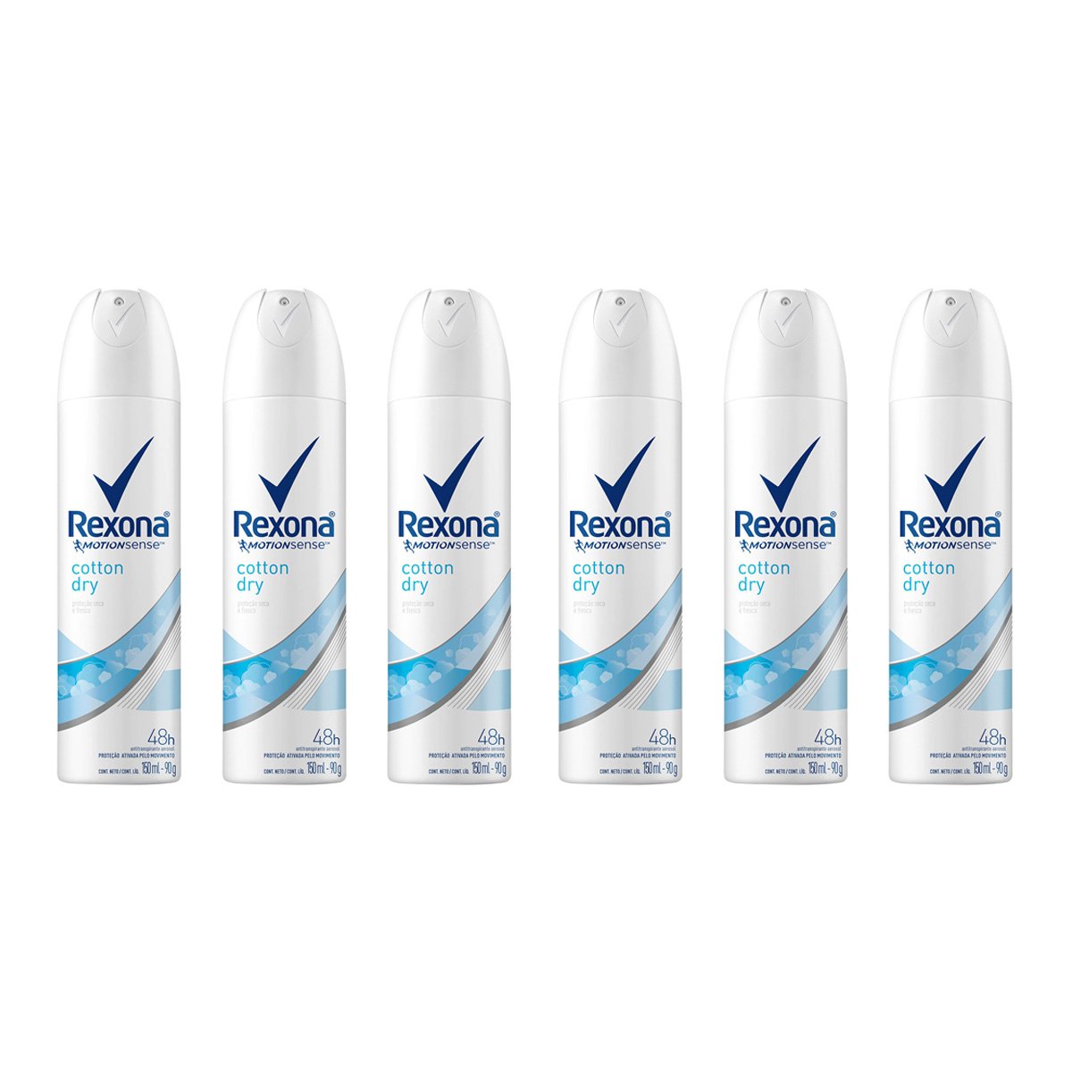 Kit Desodorante Rexona Cotton Dry 48 horas Aerosol Feminino 150ml com 6 unidades
