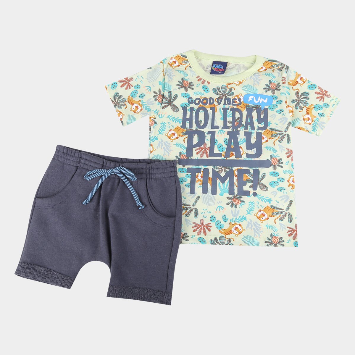 Conjunto Bebê Kiko & Kika Camiseta + Bermuda Moletom Masculino