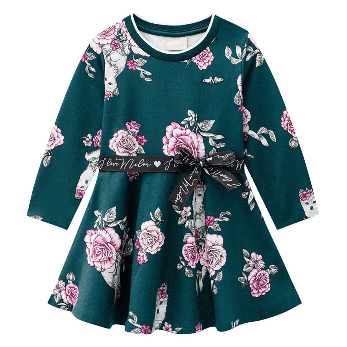 Vestido Bebê Milon Estampado Manga Longa