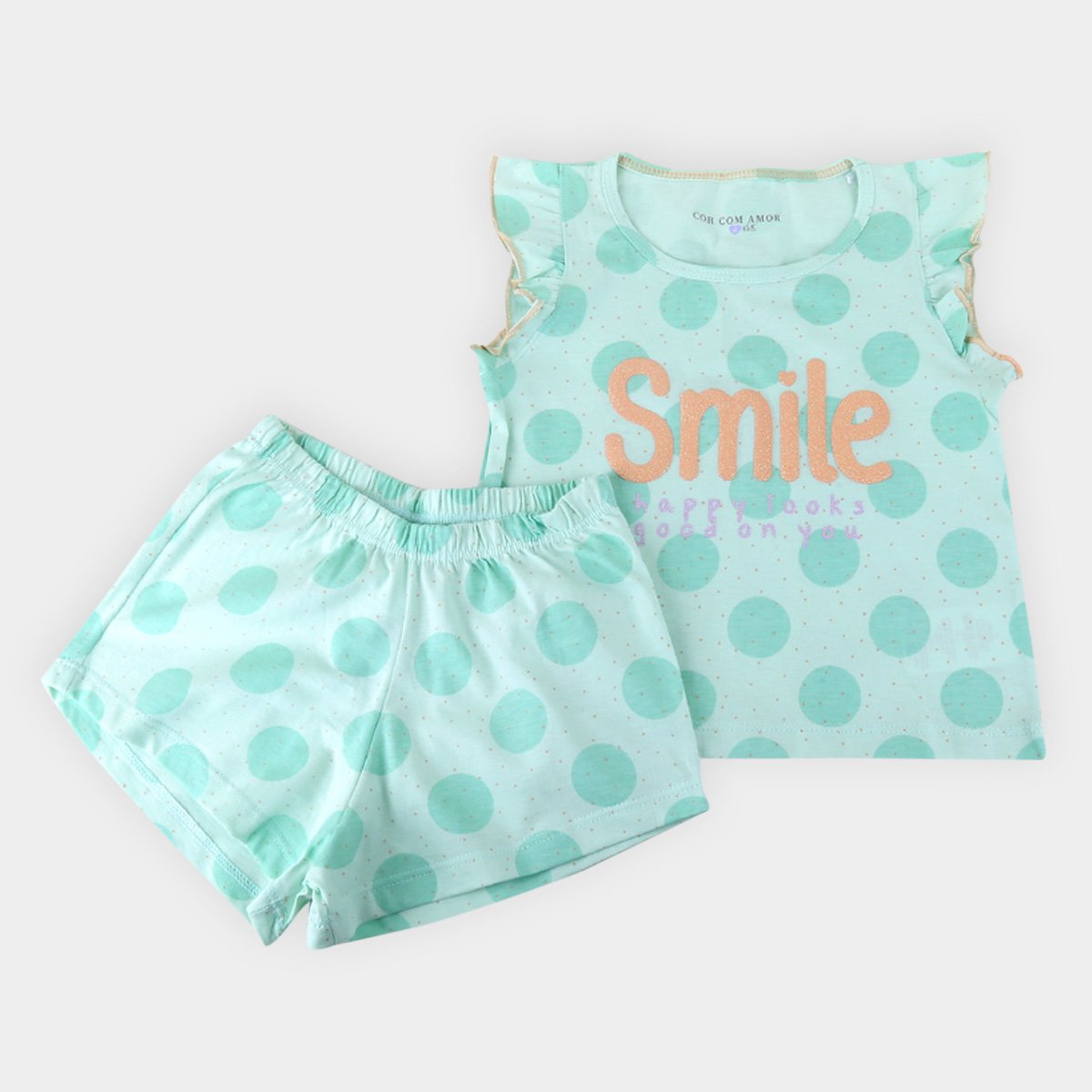 Pijama Infantil Shorts Doll Cor Com Amor Smile Feminino