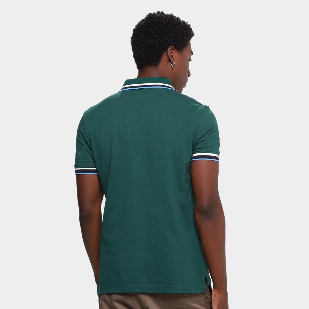 Camisa Polo Tommy Hilfiger Slim Fit Cuff Interest Masculina - Tam: P - 1