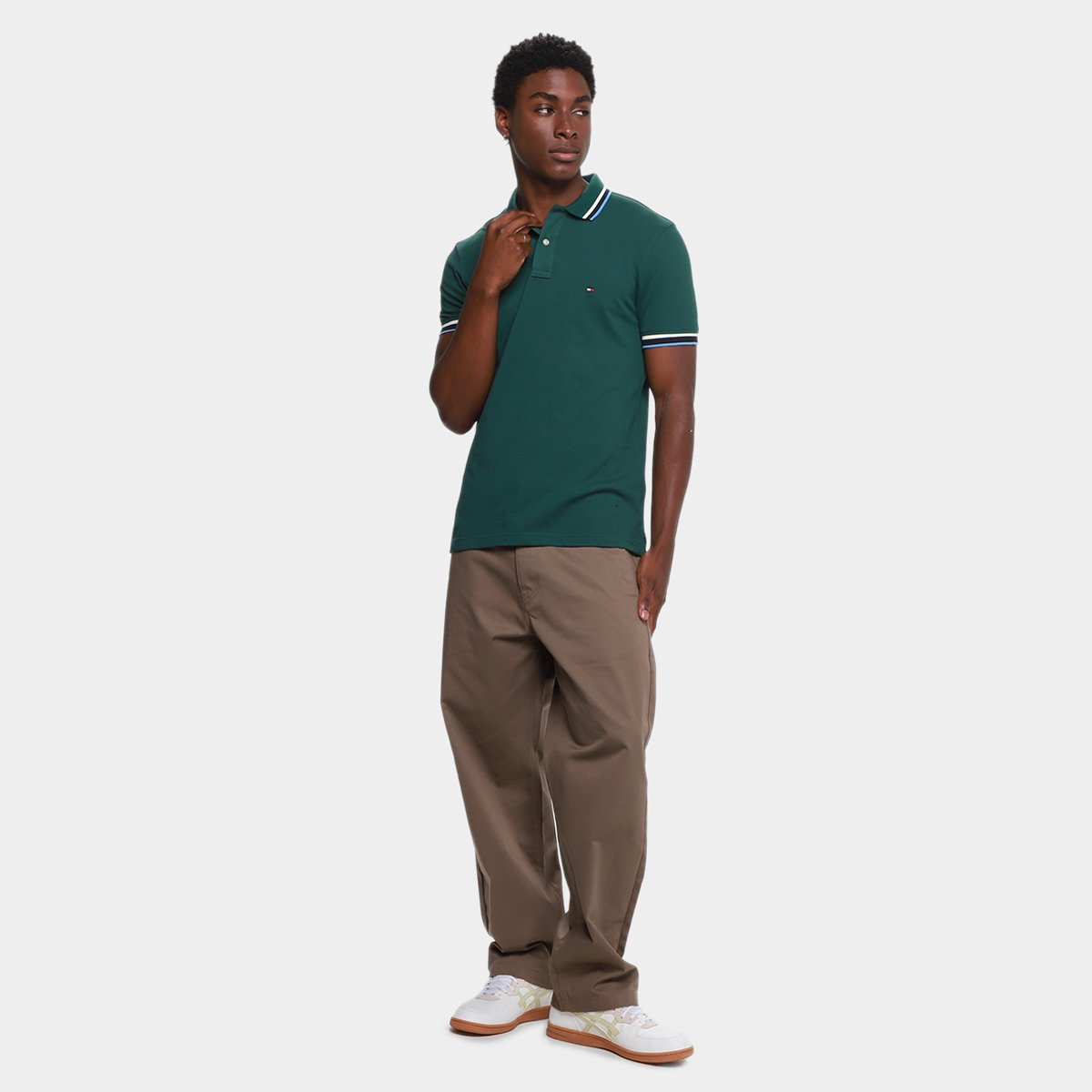 Camisa Polo Tommy Hilfiger Slim Fit Cuff Interest Masculina - Tam: P - 5