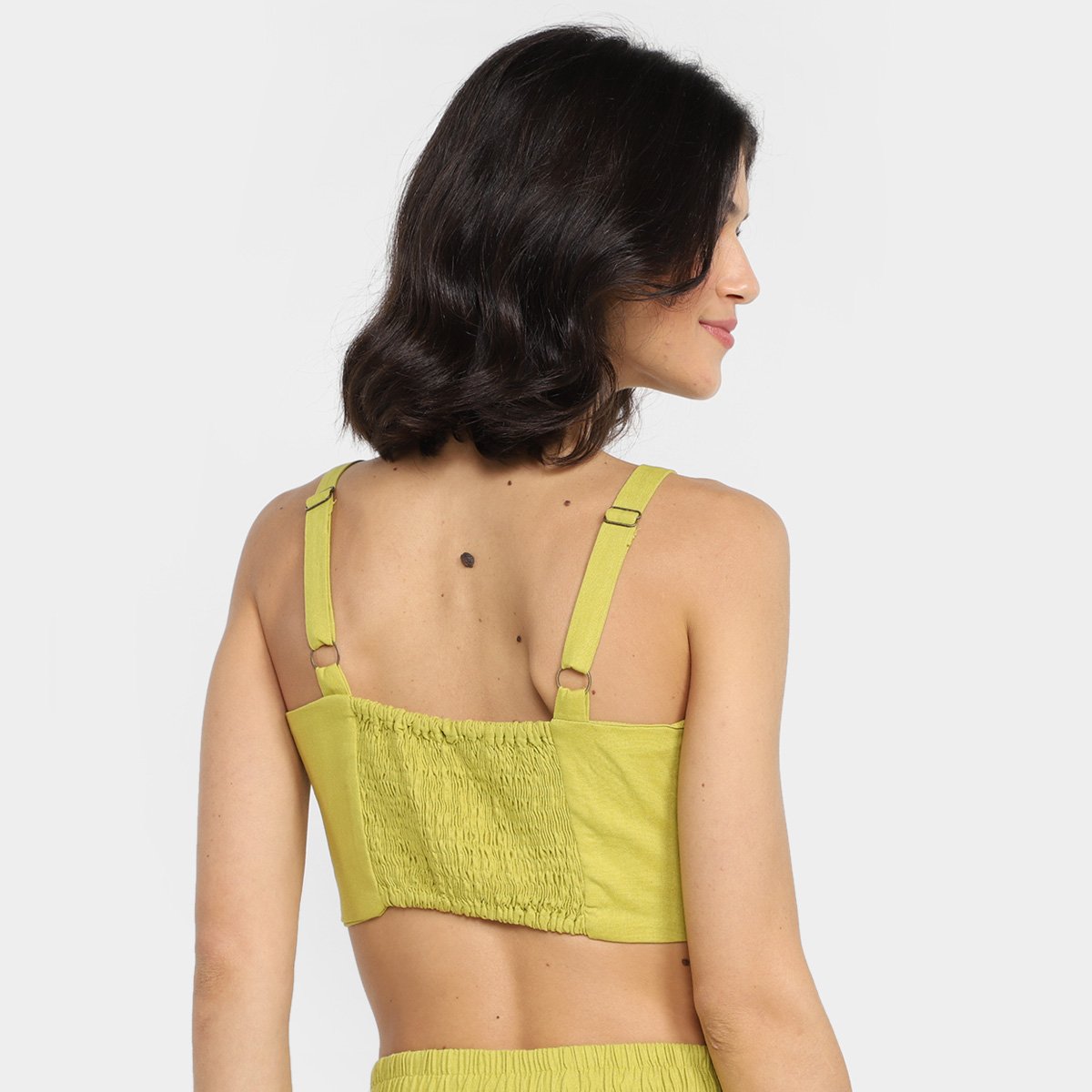 Top Cropped Farm Alças Reto Liso Decote Quadrado Feminino - Tam: P - 1