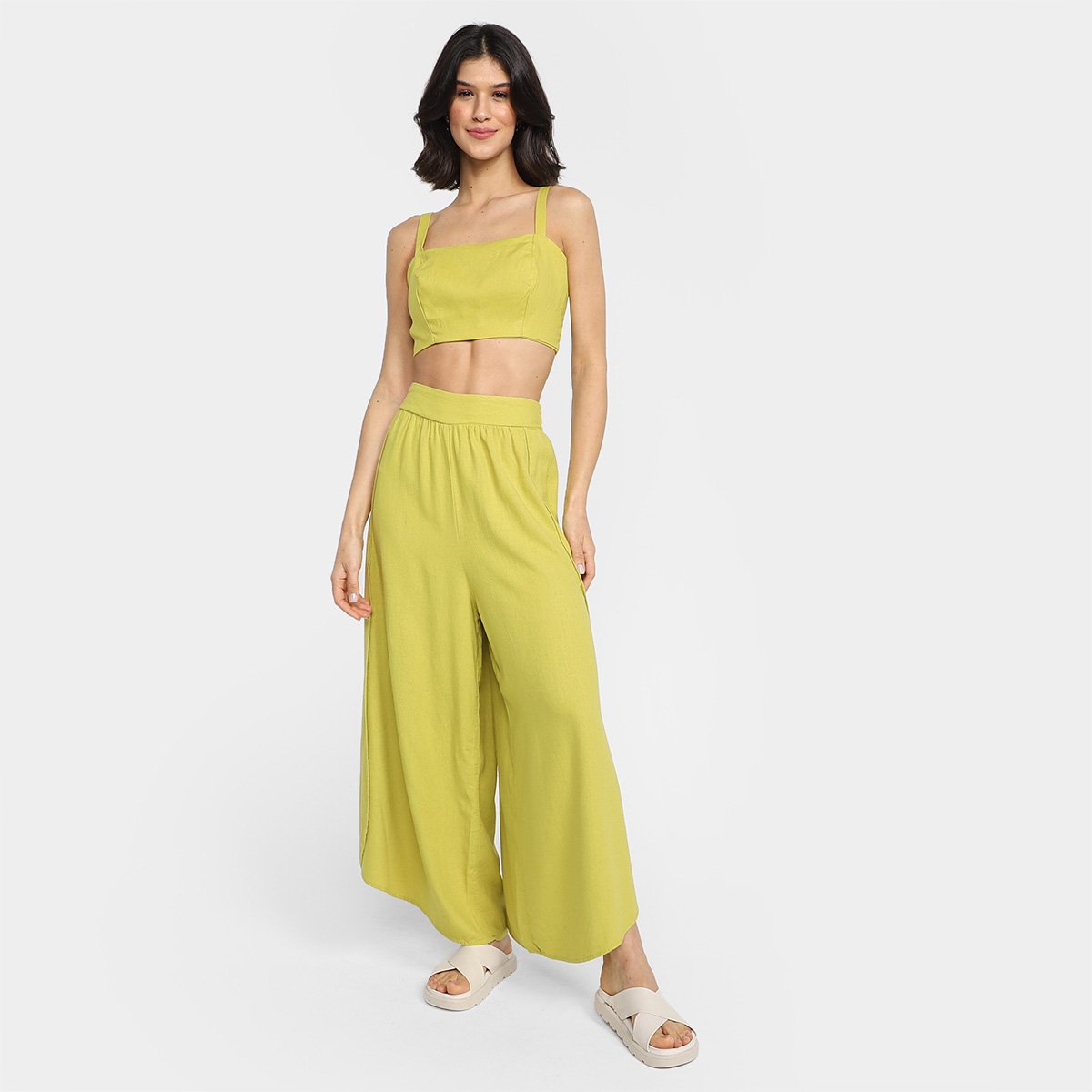 Top Cropped Farm Alças Reto Liso Decote Quadrado Feminino - Tam: P - 3