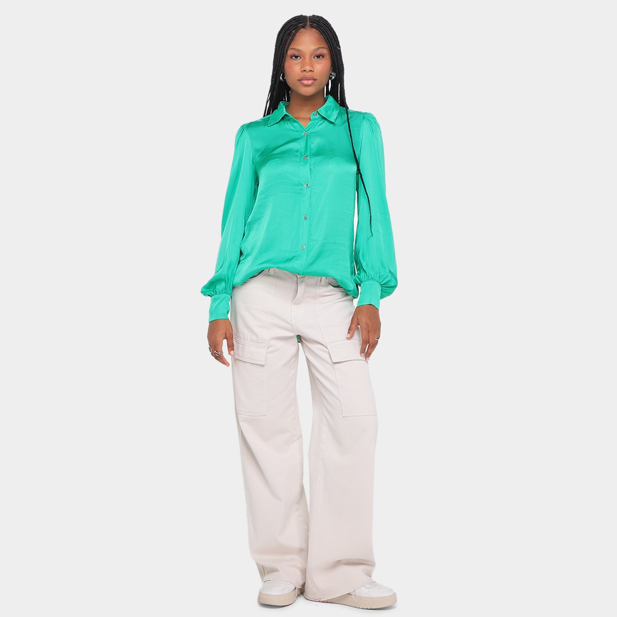 Camisa Manga Longa Farm Cetim Bufante Feminina - Tam: P - 3