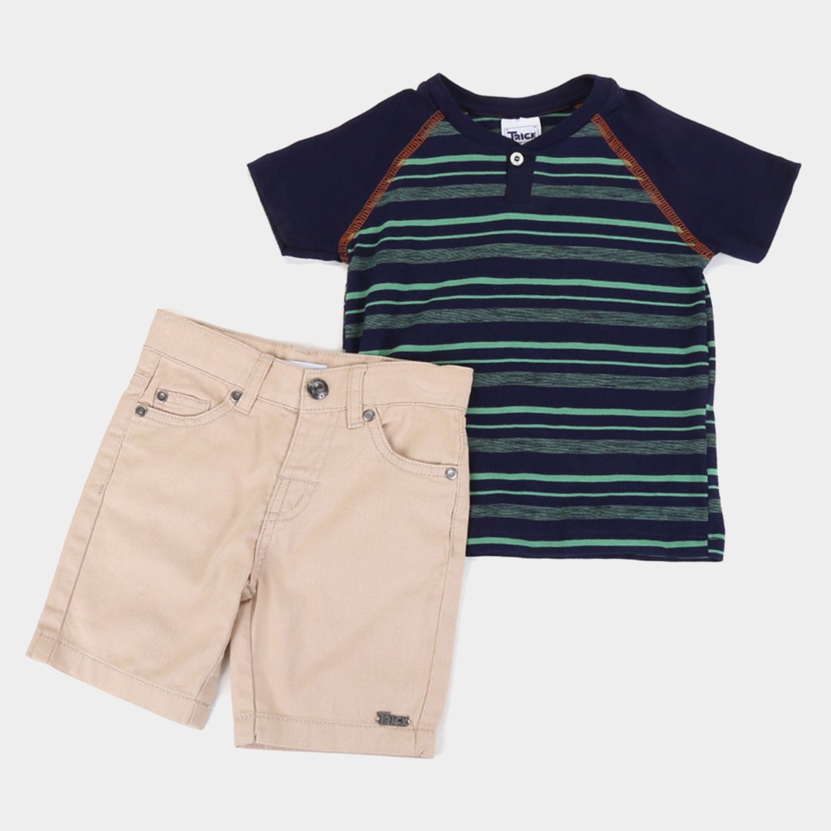Conjunto Bebê Trick Nick Camiseta Flamê + Bermuda Sarja Masculino
