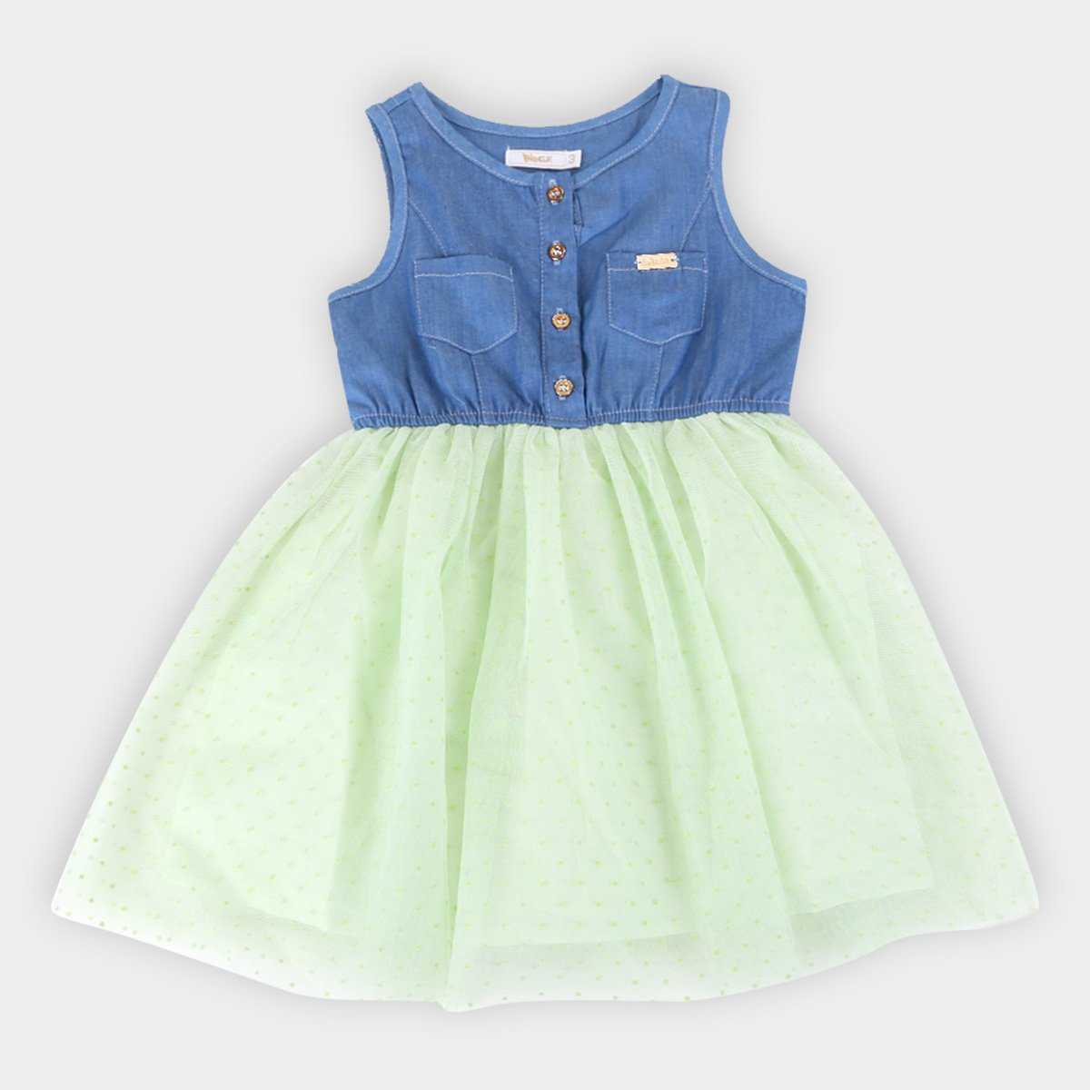Vestido Bebê Trick Nick Popeline Jeans Tule