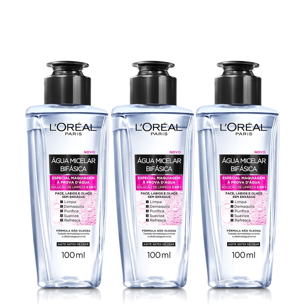 Água Micelar Bifásica Especial Maquiagem à Prova D'Água 100ml - 3 Unidades