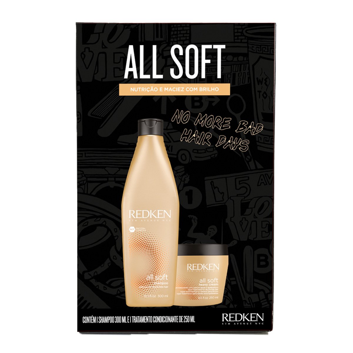 Kit Redken All Soft Shampoo 300ml + Máscara de Tratamento 250ml