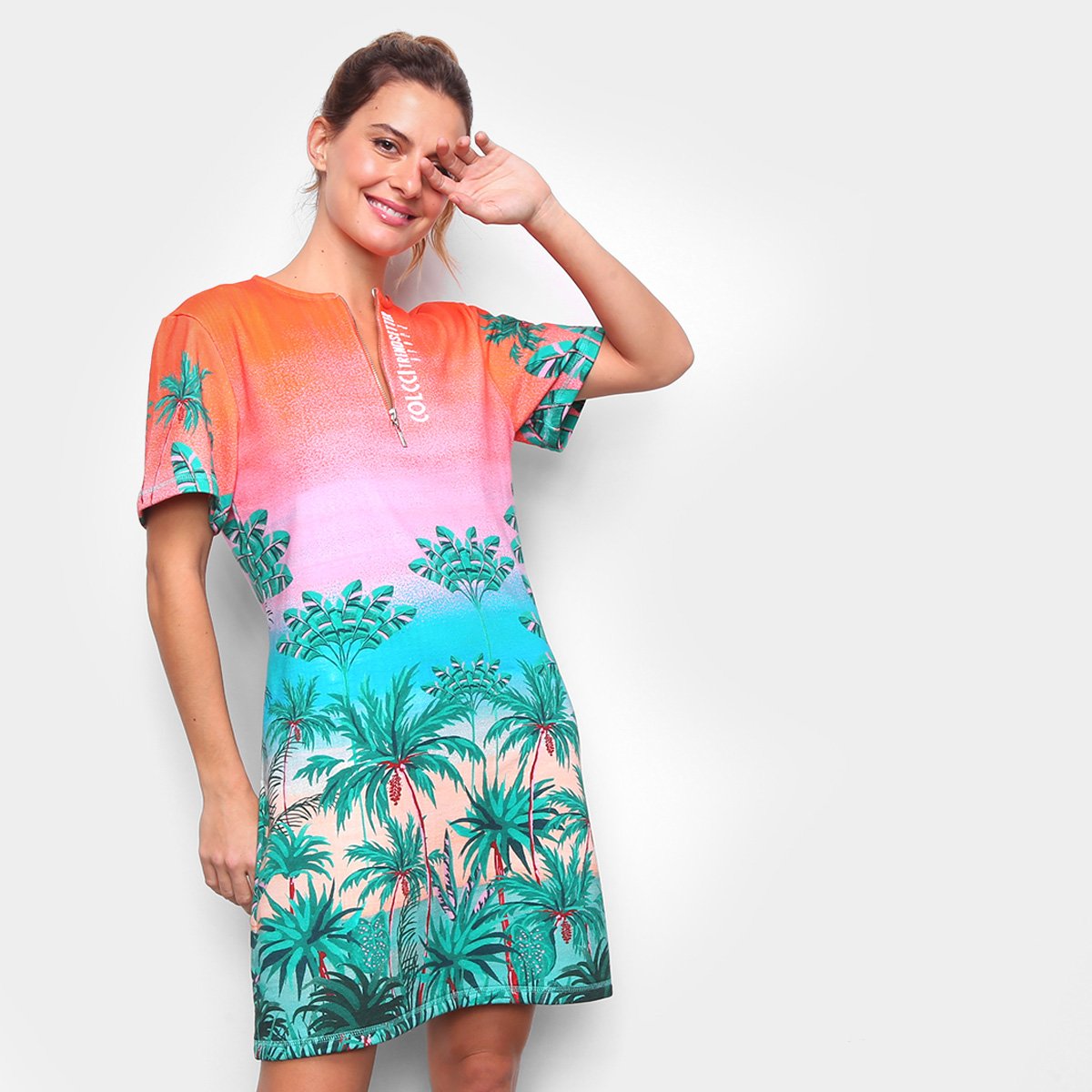 Vestido Colcci Curto Moletom Coqueiros Meio Zíper