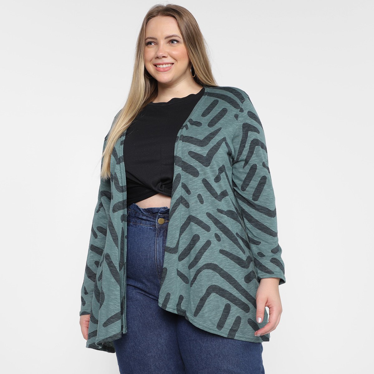 Cardigan Plus Size Maelle Tricô Flamê Feminino
