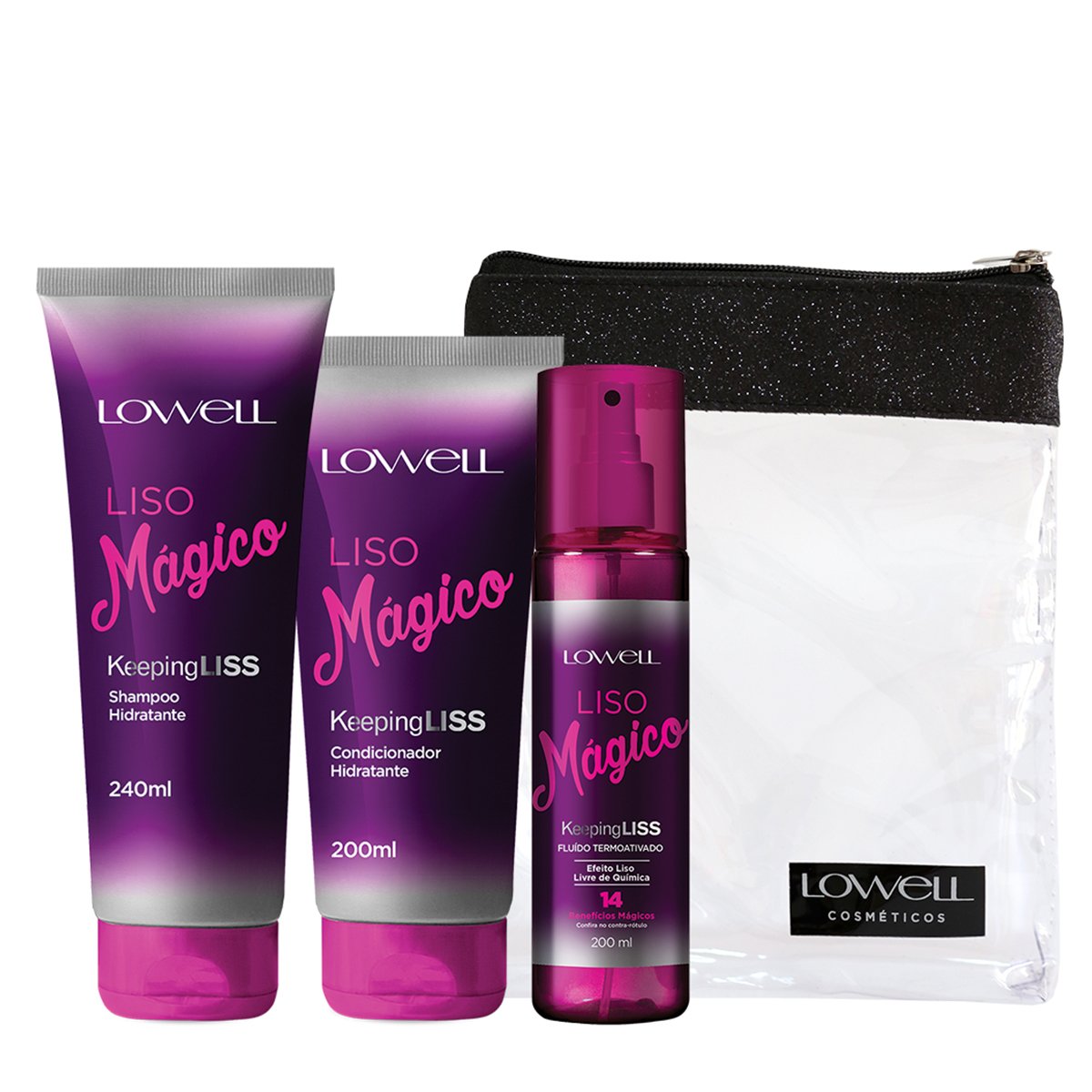 Kit Lowell Liso Mágico Shampoo 240ml + Condicionador 200ml + Fluido Termoativado 200ml