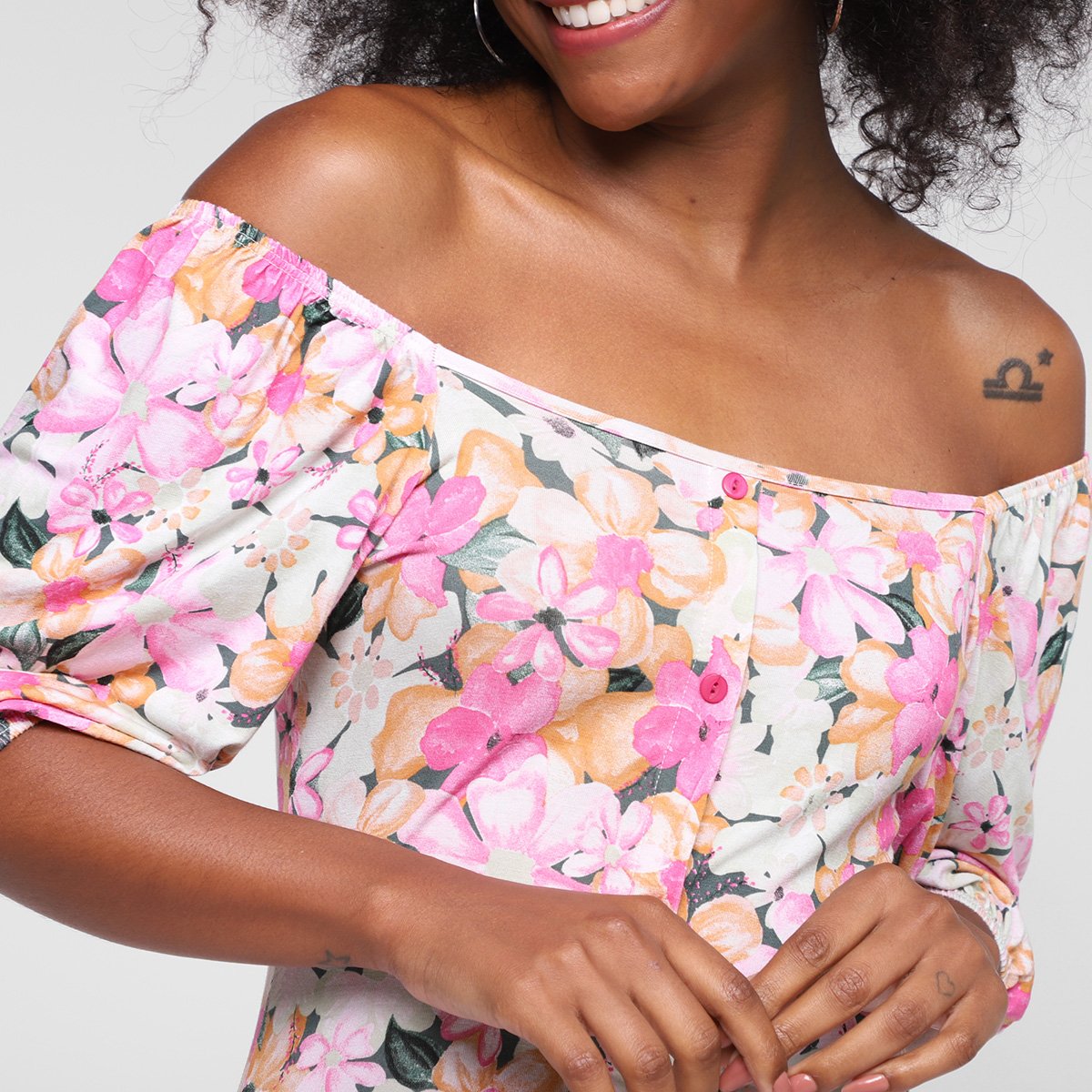 Vestido Lecimar Curto Ombro A Ombro Floral - Tam: P - 2