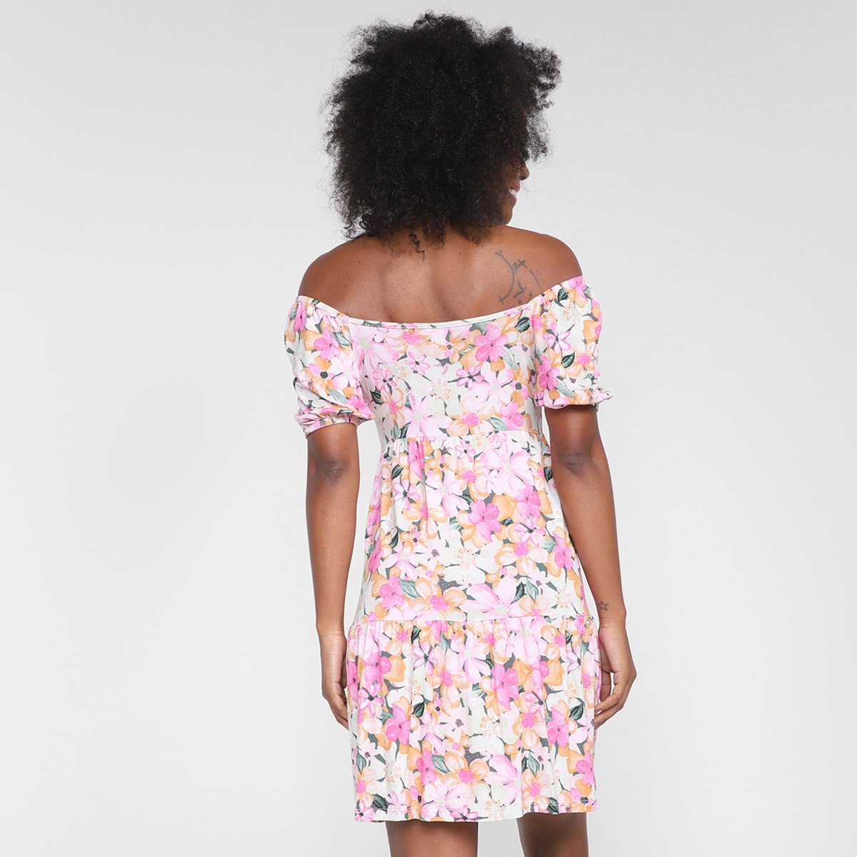 Vestido Lecimar Curto Ombro A Ombro Floral - Tam: M - 1