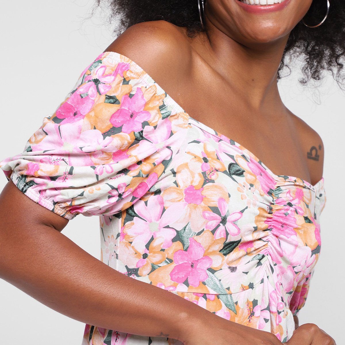 Vestido Lecimar Curto Ombro A Ombro Floral - Tam: M - 2