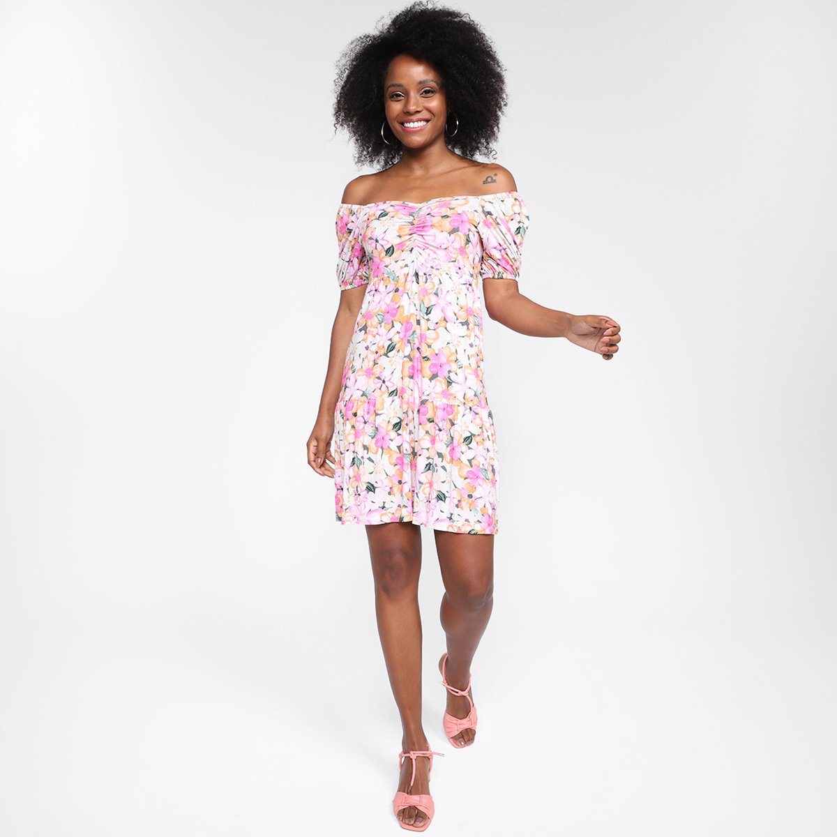Vestido Lecimar Curto Ombro A Ombro Floral - Tam: M - 3