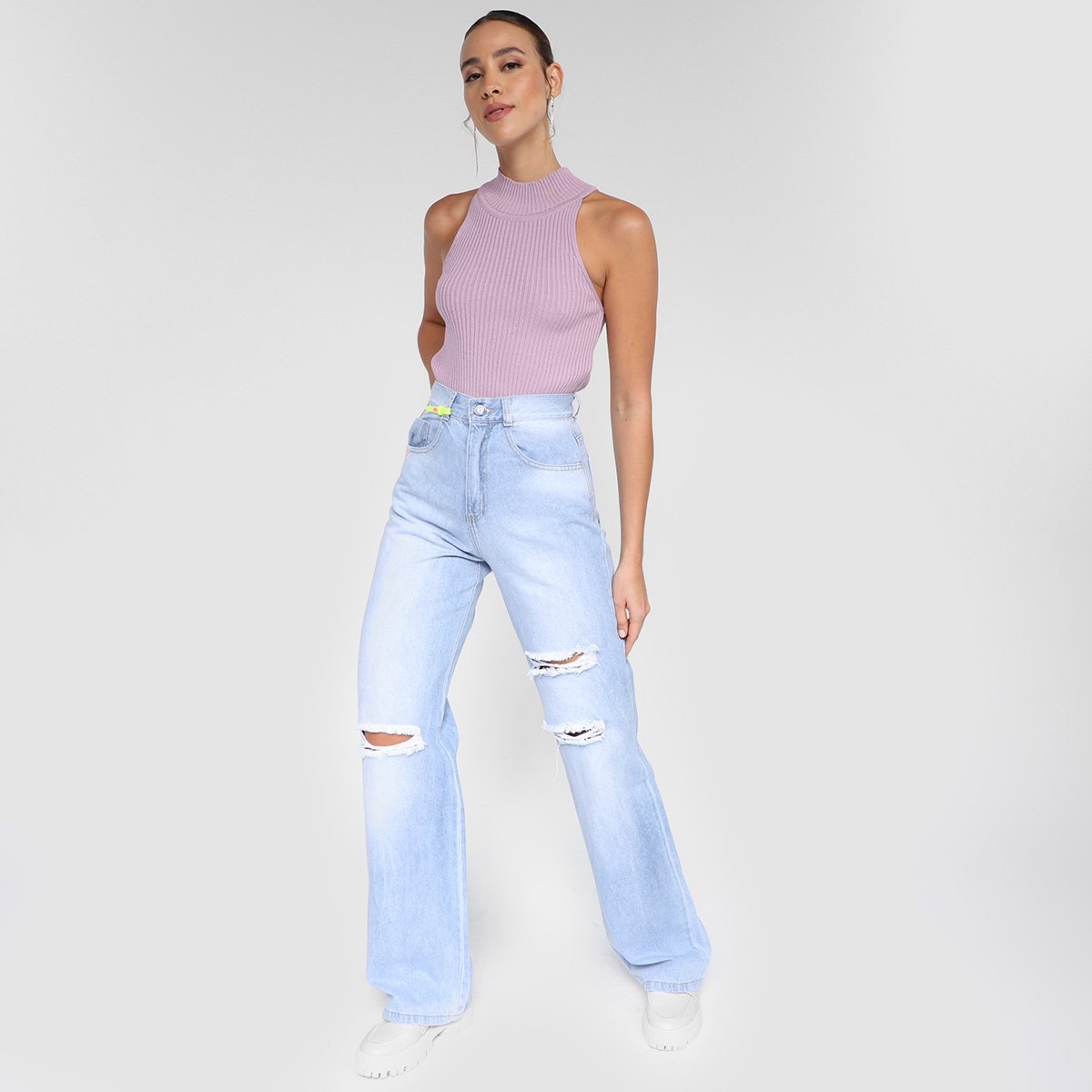 Calça Jeans Biotipo Wide Leg Rasgada Feminina - Tam: 38 - 1