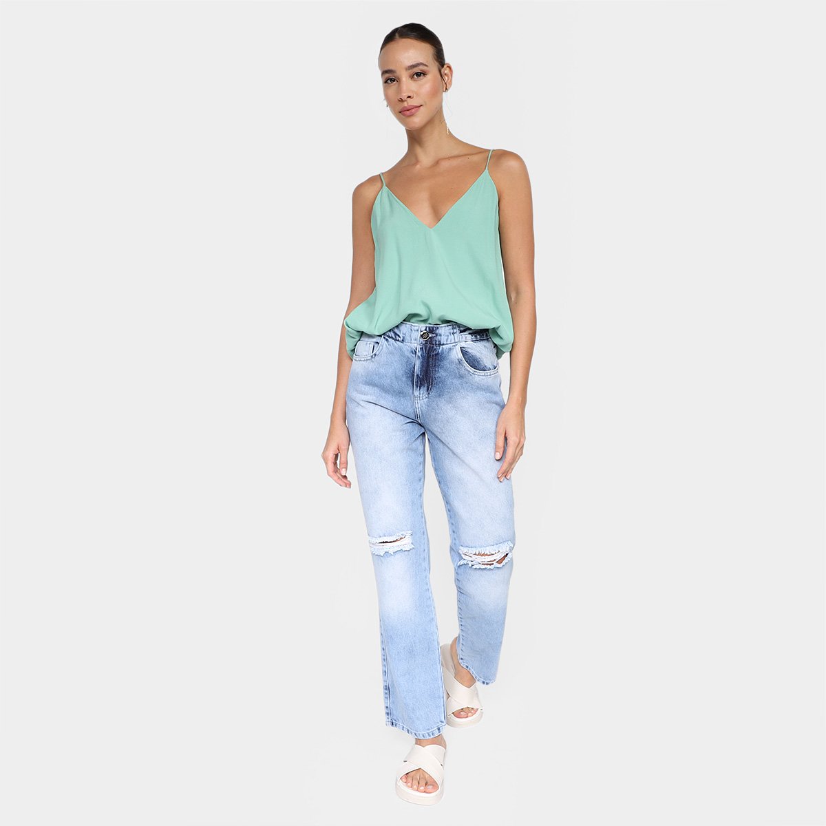 Calça Jeans Biotipo Mom Jeans Rasgos Feminina - Tam: 38 - 1