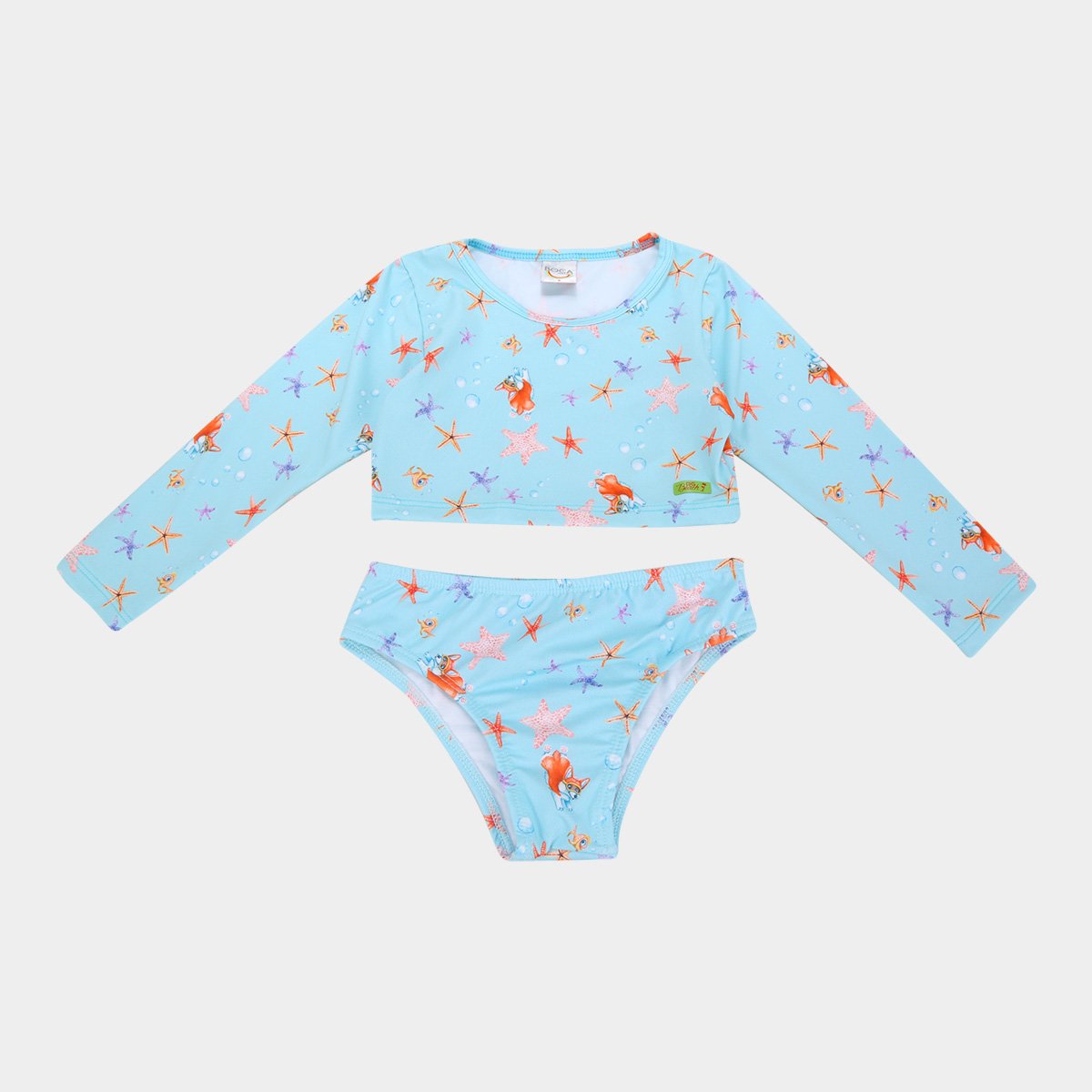 Conjunto De Praia Infantil Manga Longa E Calcinha Boca Grande Floral Com Proteção UV 50+ Feminino