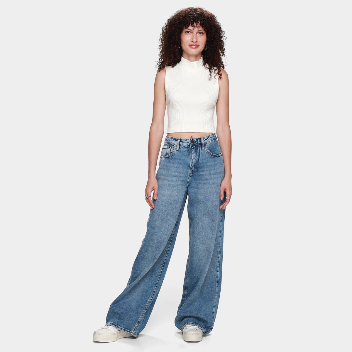 Calça Jeans Calvin Klein Wide Leg 5 Pockets Feminina - Tam: 44 - 4