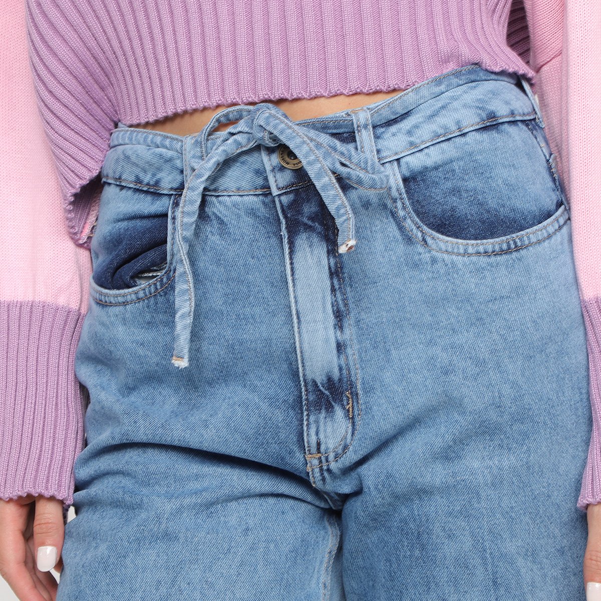 Calça Jeans Wide Leg Morena Rosa Amarração Feminina - Tam: 42 - 3