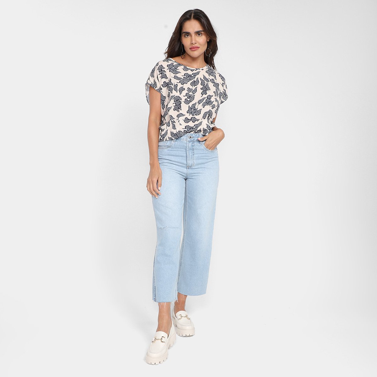 Calça Jeans Wide Cropped Morena Rosa Cintura Alta Feminina - Tam: 38 - 1