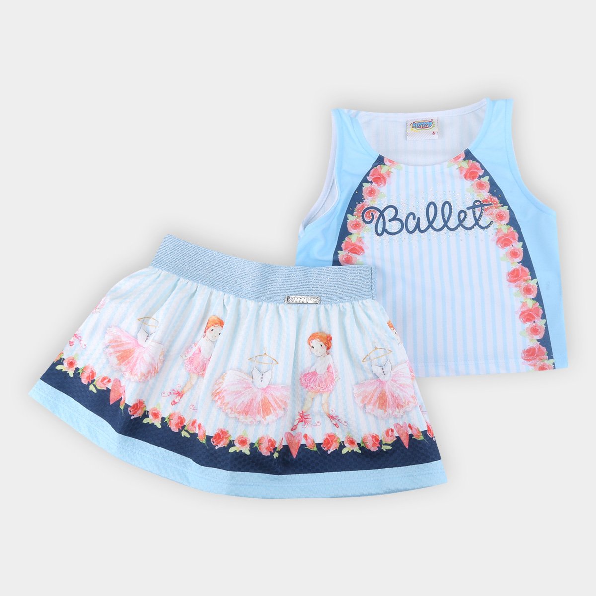 Conjunto Infantil Duzizo Bailarina Regata Cropped + Short Saia Feminino