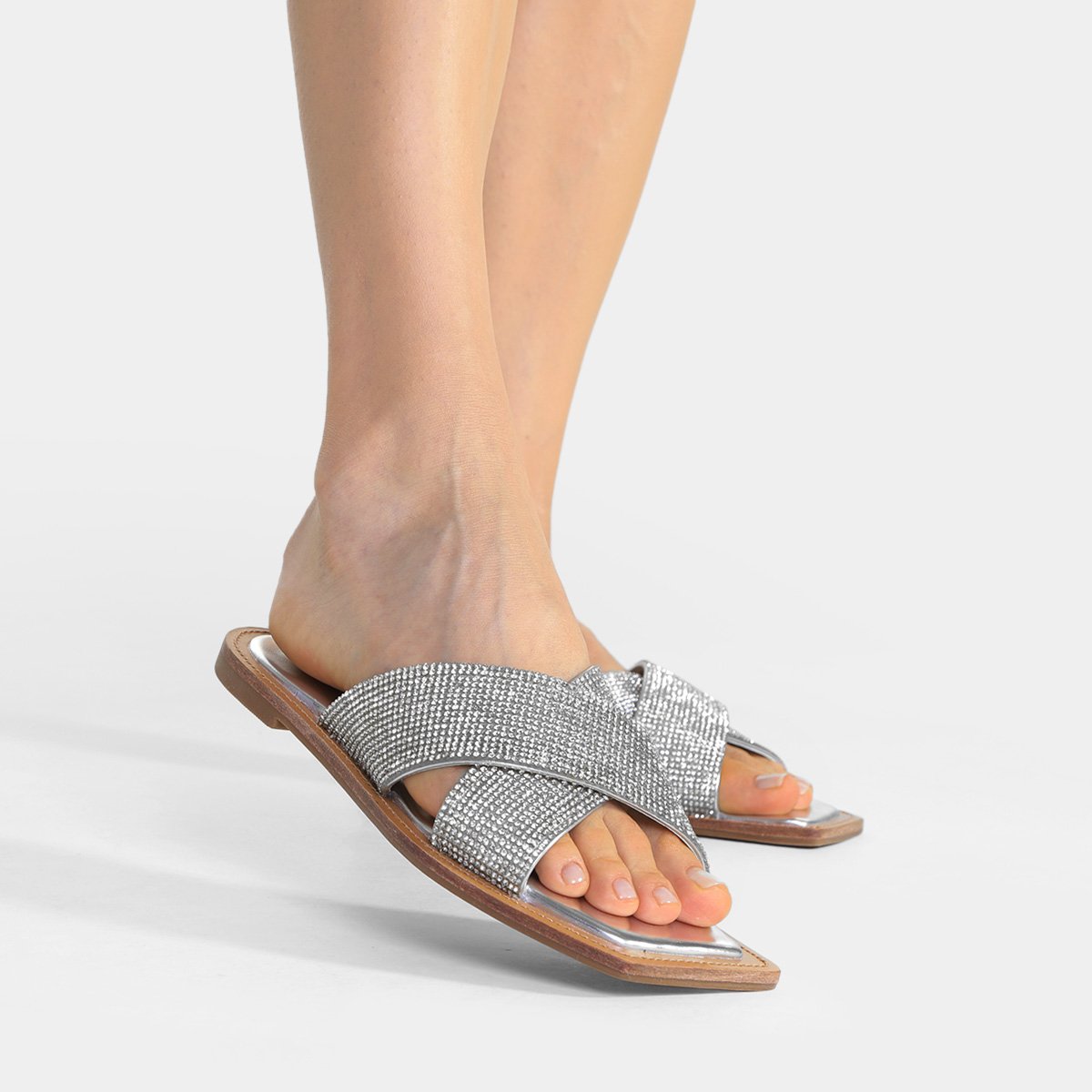 Rasteira Shoestock Brilho Slide Cruzada - Tam: 34 - 1