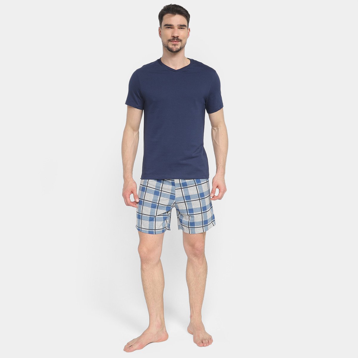 Pijama Hering Curto Gola V Mini Print Masculino - Tam: M - 3