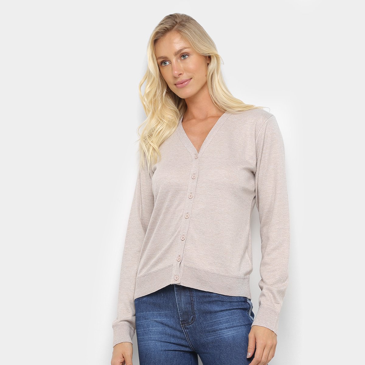 Cardigan Tricô Facinelli Gola V Feminino