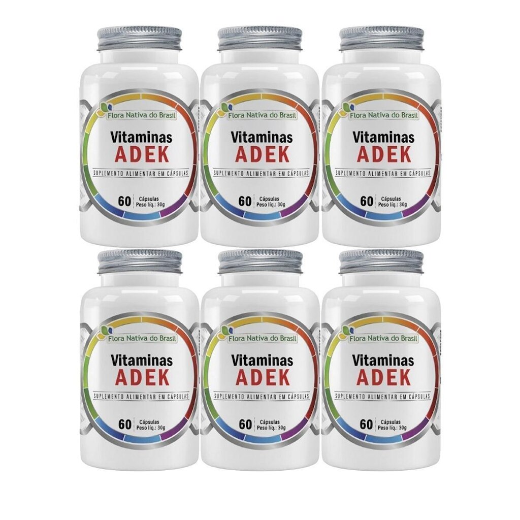 6x Complexo Vitaminas Adek A, D, E, K 360 Cápsulas 500mg - Flora nativa do Brasil