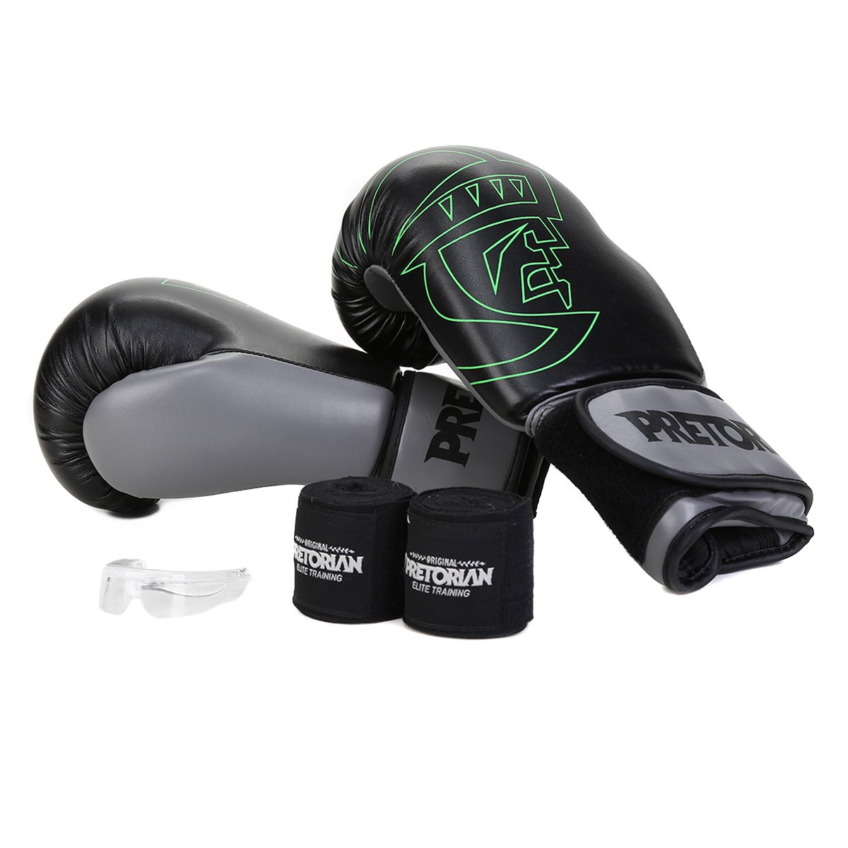 Kit Luva de Boxe/Muay Thai Pretorian First 14 Oz + Bandagem + Protetor Bucal
