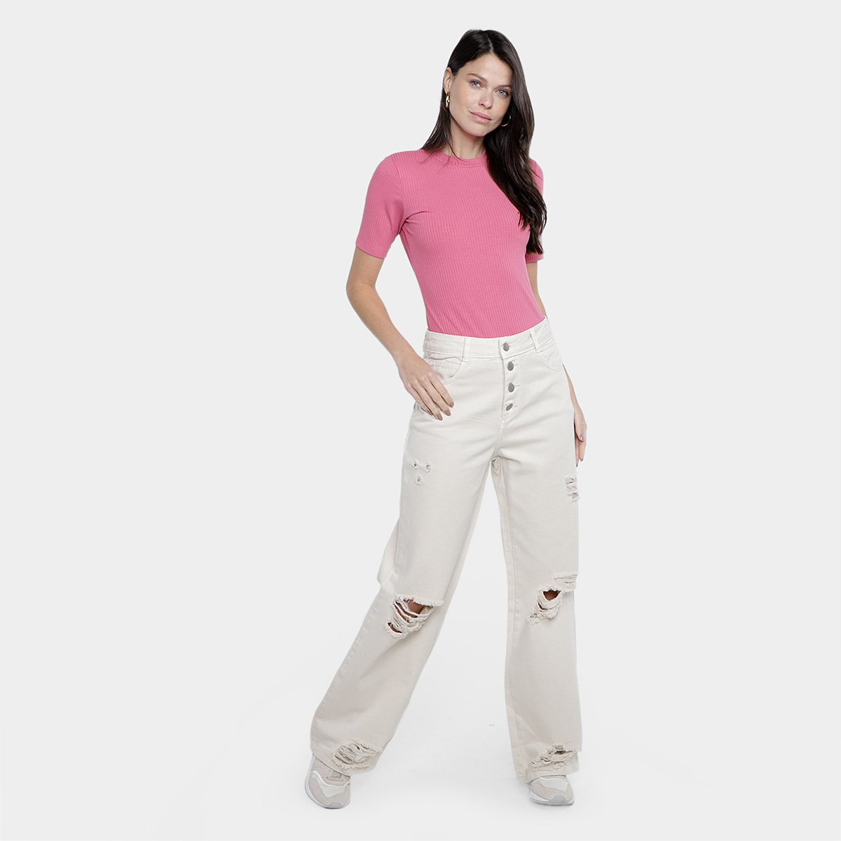 Calça Jeans Sawary Wide Leg Rasgada Feminina - Tam: 36 - 3