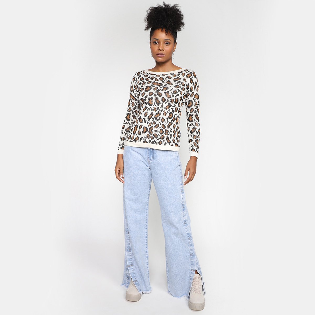 Blusa Tricô Mercatto Animal Print Onça Feminina - 3