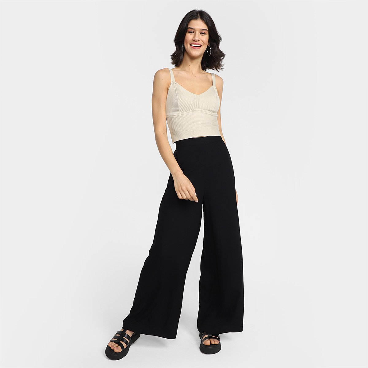 Blusa Mercatto Cropped Tricô Alças Com Pala Decote V Feminina - Tam: G - 3