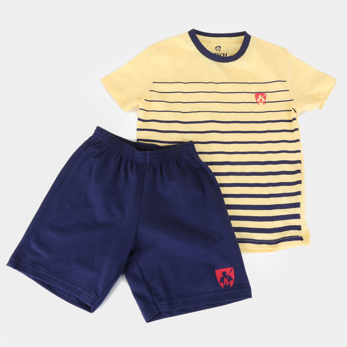 Conjunto Infantil MR. Kitsch Camiseta Listras + Short Liso Masculino