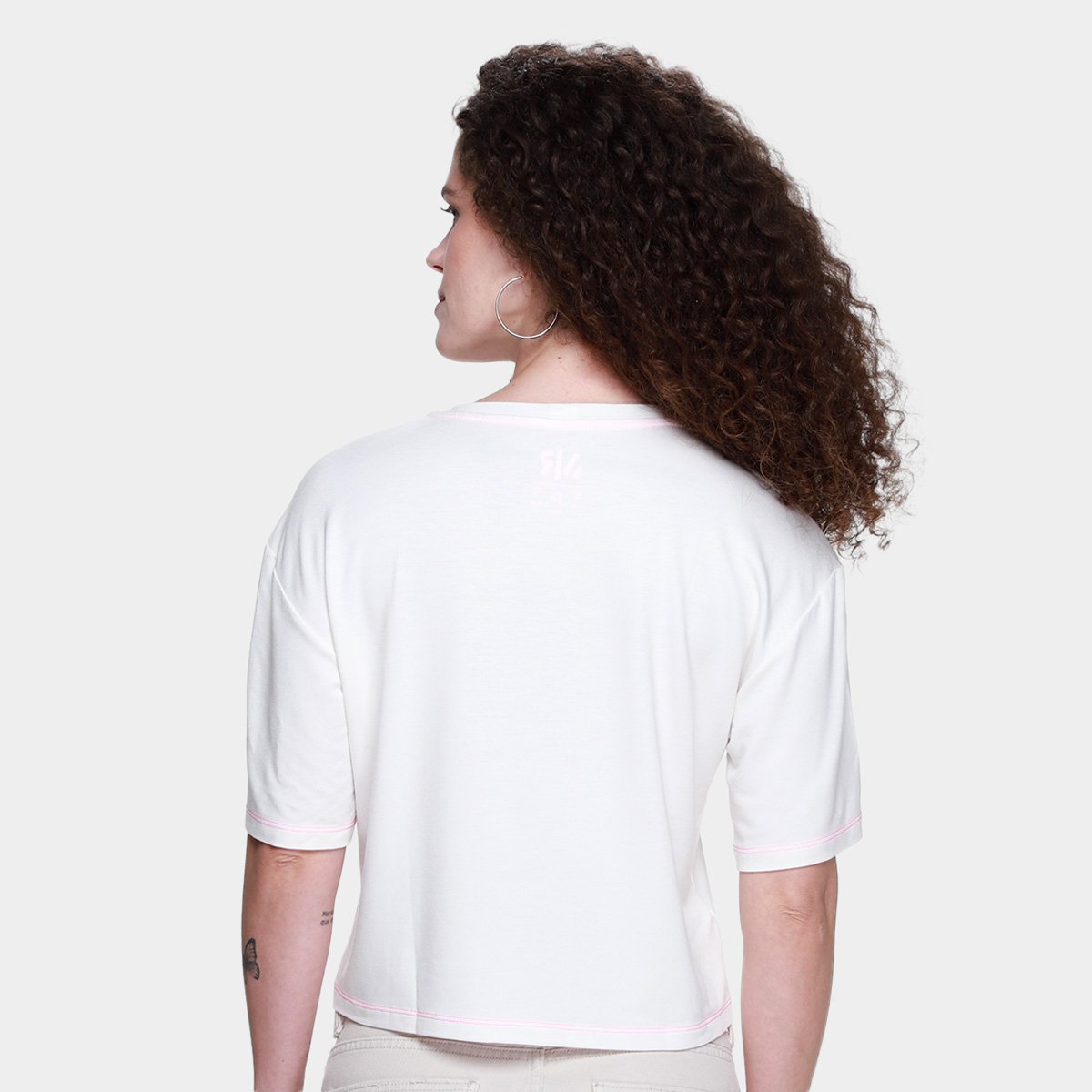Camiseta Cropped Morena Rosa Etiqueta Feminina - Tam: P - 1