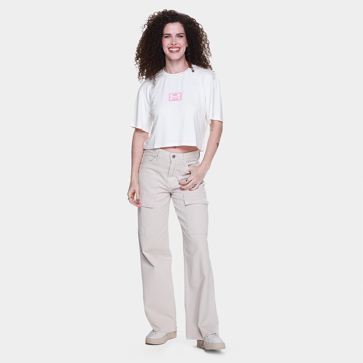 Camiseta Cropped Morena Rosa Etiqueta Feminina - Tam: P - 3