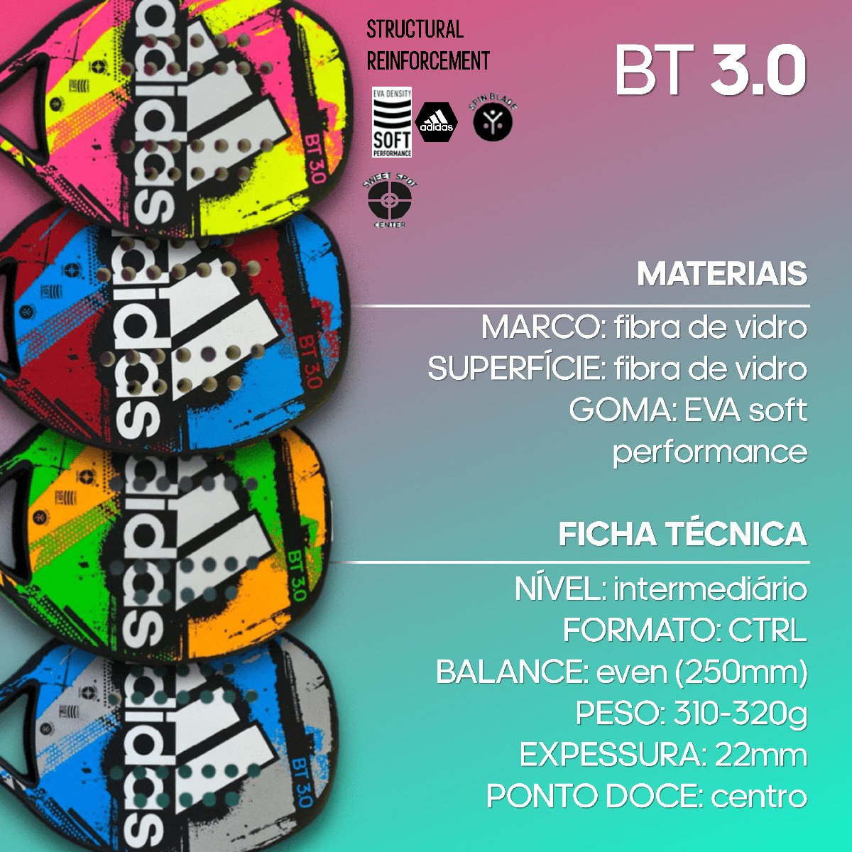 Raquete Beach Tennis Adidas BT 3.0 - 3