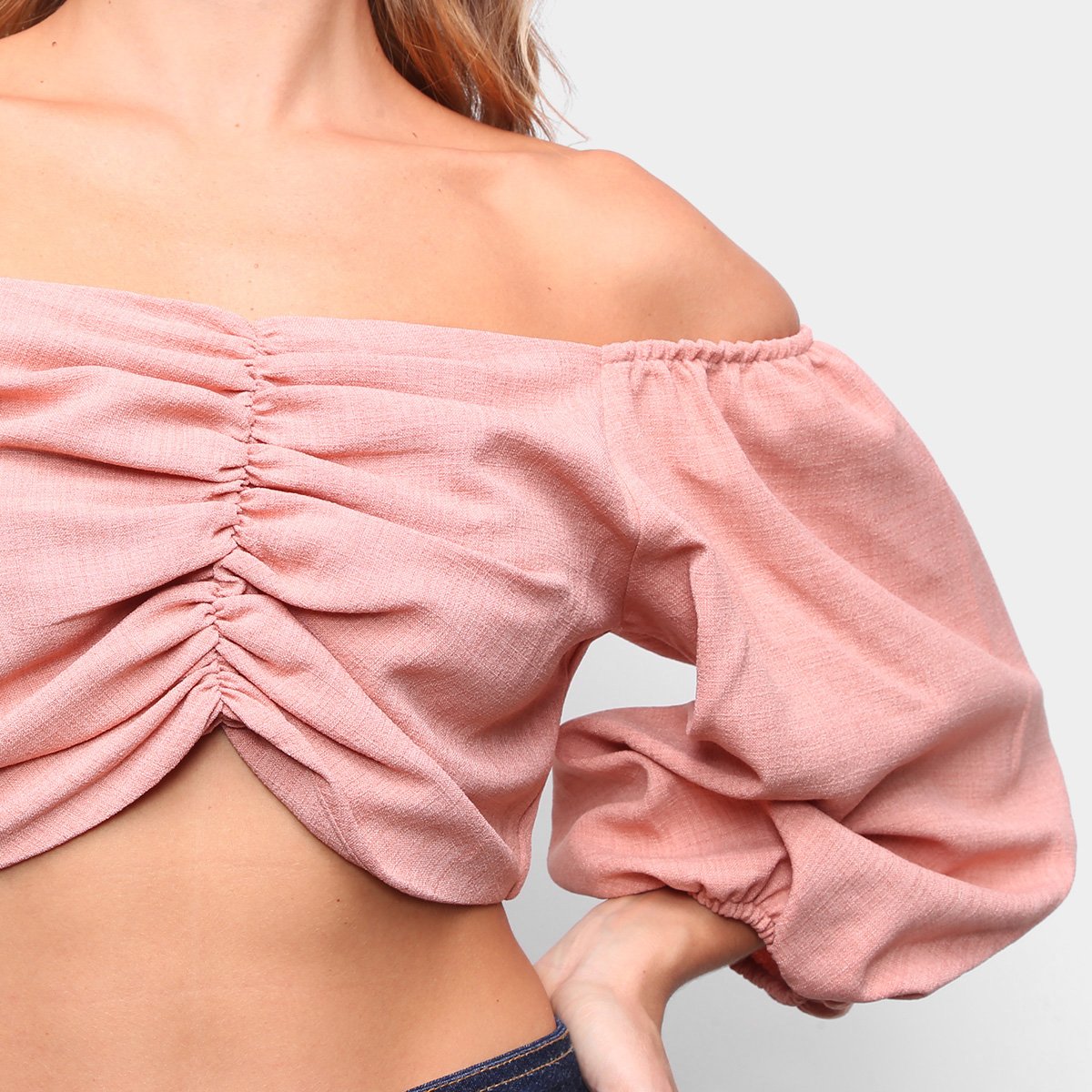 Blusa Lança Perfume Cropped Ombro A Ombro Manga 3/4 Feminina - Tam: M - 2
